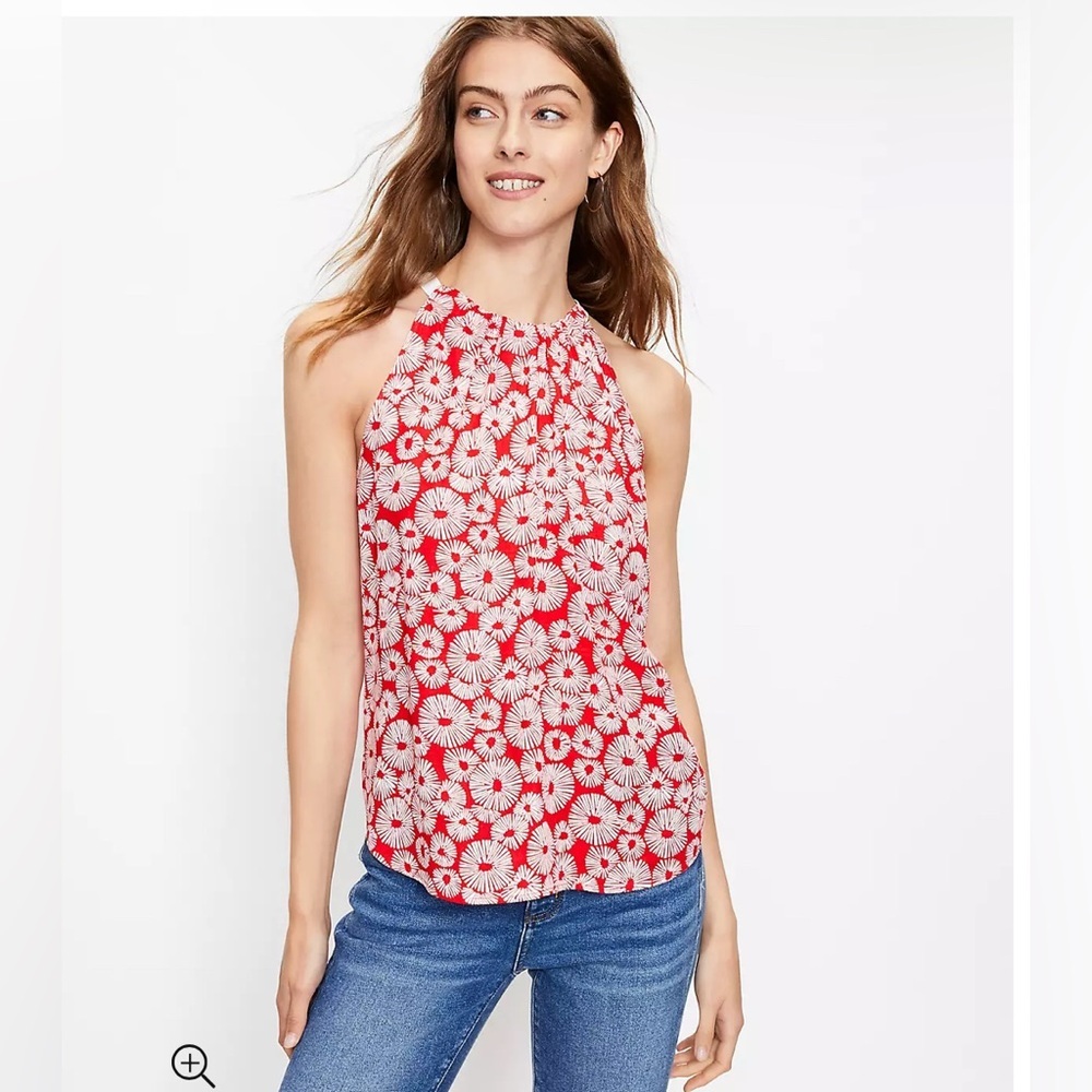 Loft Firework Halter Cami Tank Top Red Flowy Summer Casual Size L Rayon